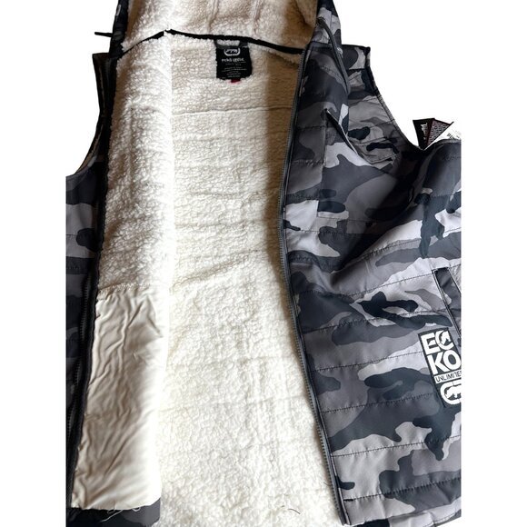 Ecko Unltd Mens Camouflage Hooded Vest Sherpa Lining Sleeveless Full-Zip Size XL - Picture 9 of 14